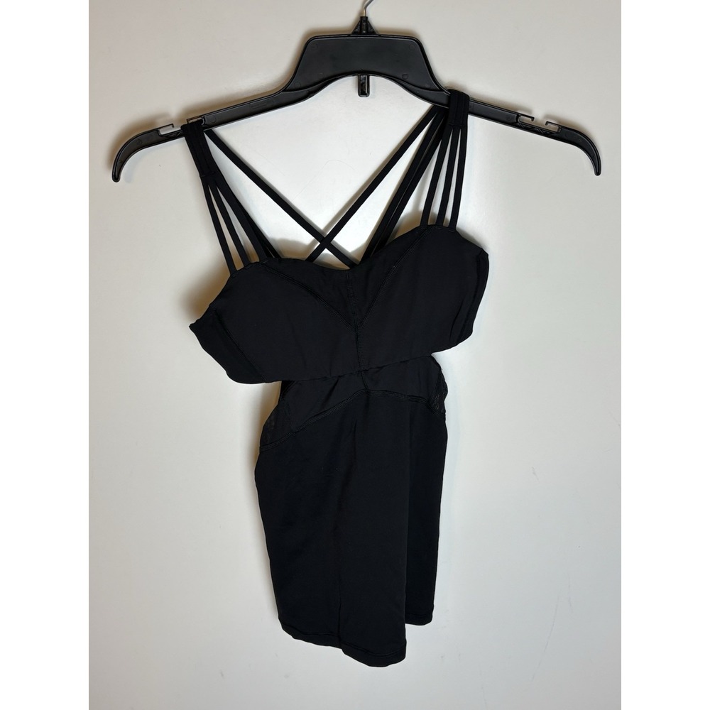 Lululemon Tank Top Women 4 Black Cut Out Built In Bra Cross Back Cami Athleisure